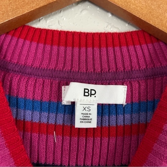 BP Red Pink Striped Scalloped Ribbed Colorful Sweater Fall XS - Picture 4 of 7